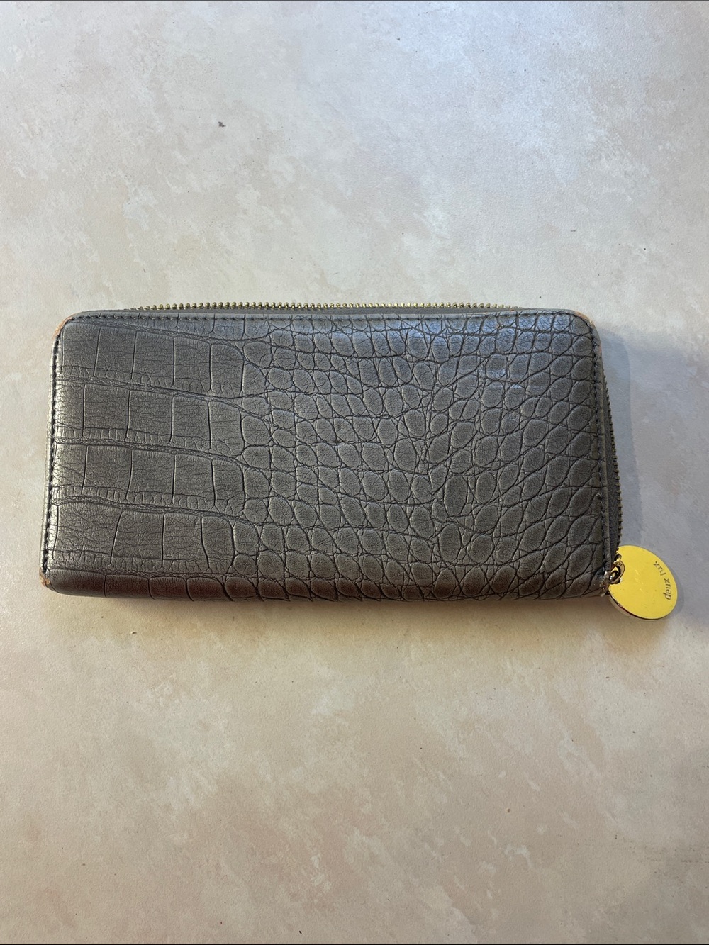 Deux Lux Dark Gray Croc-Embossed Zip Wallet